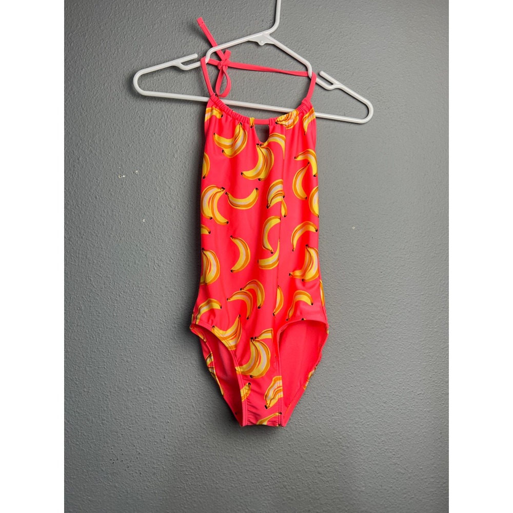 Cat & Jack Girls Pink Banana Print Halter One Piece Swimsuit Size L 10/12